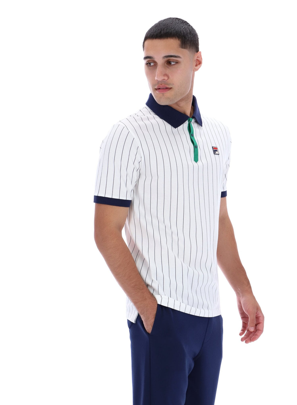White BB1 Classic Vintage Striped Polo - White