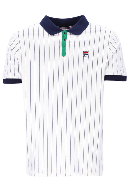 White BB1 Classic Vintage Striped Polo - White