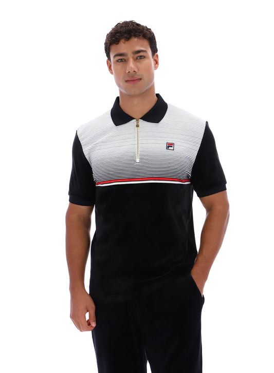 Black Paco Zip Up Velour Polo - Black