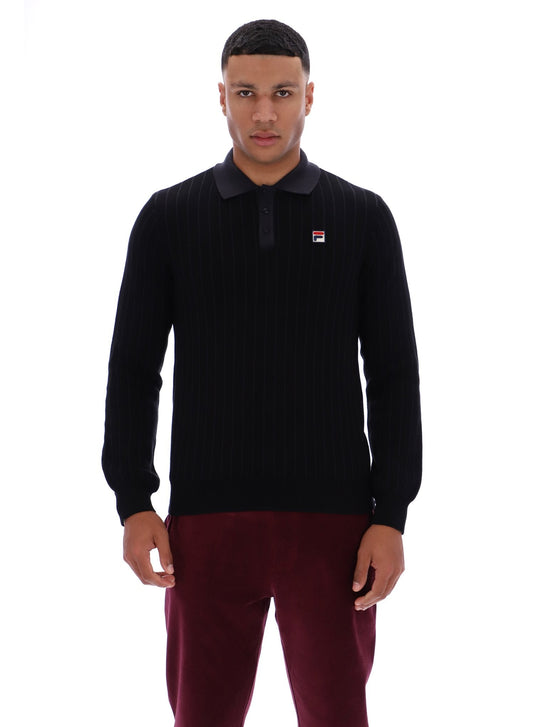 Black Kobe Striped Knit Polo - Black