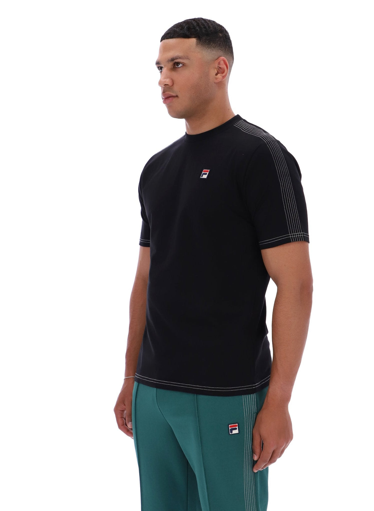 Black Trey Contrast Stitch Tee - Black