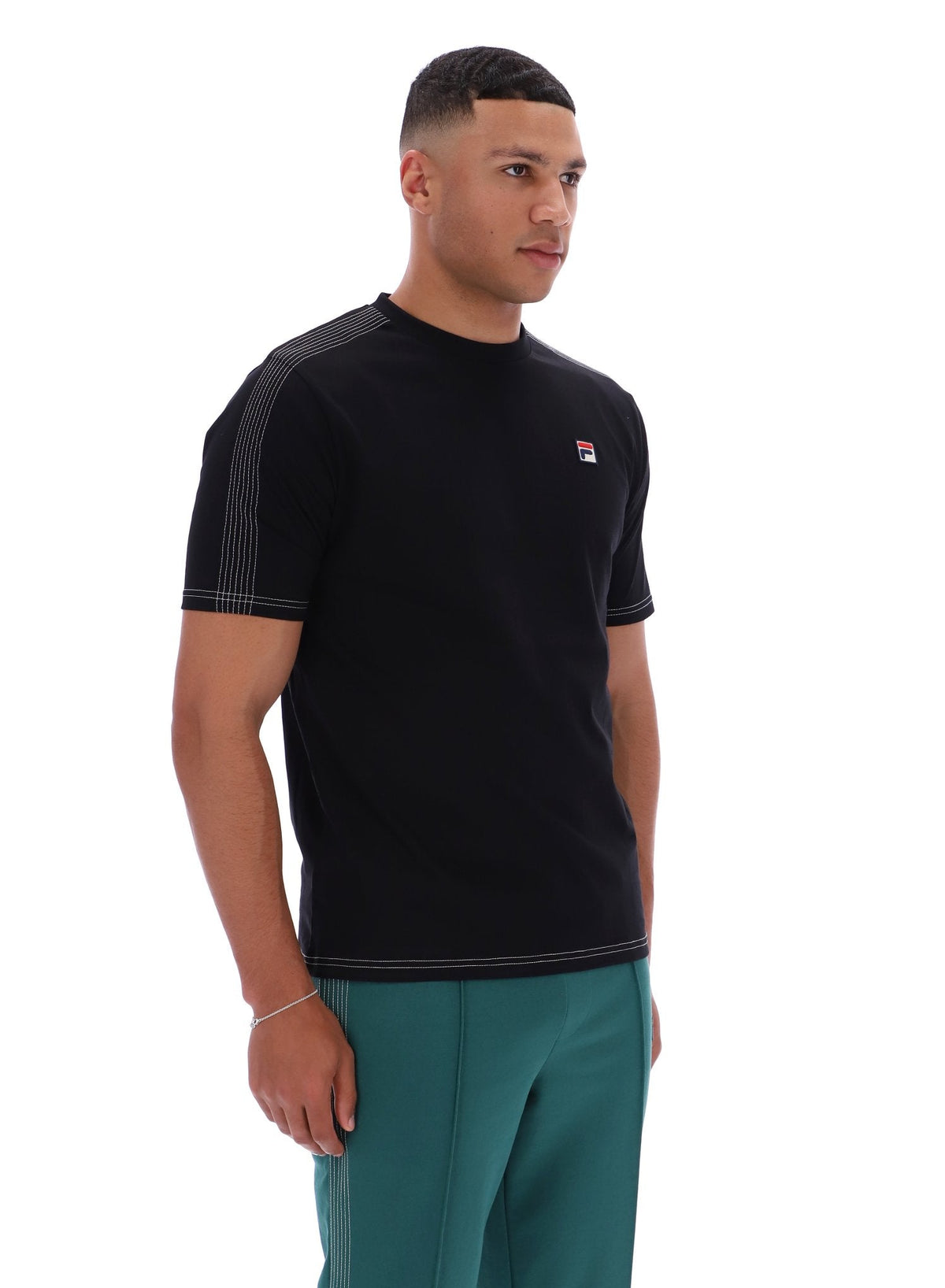 Black Trey Contrast Stitch Tee - Black