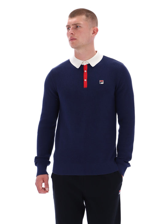 Fila Navy Nowell Waffle Knit Long Sleeve Polo - Fila Navy