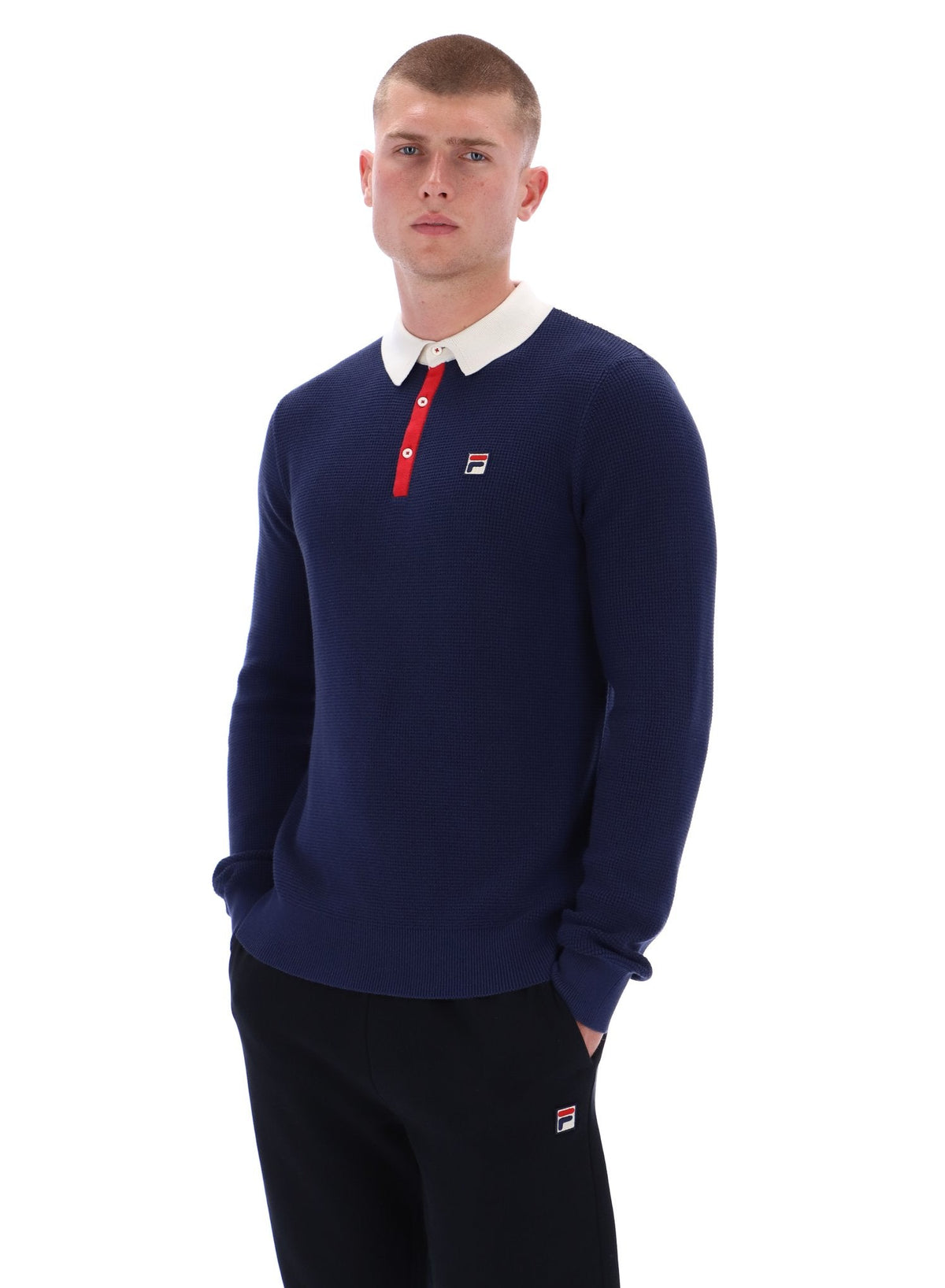Fila Navy Nowell Waffle Knit Long Sleeve Polo - Fila Navy