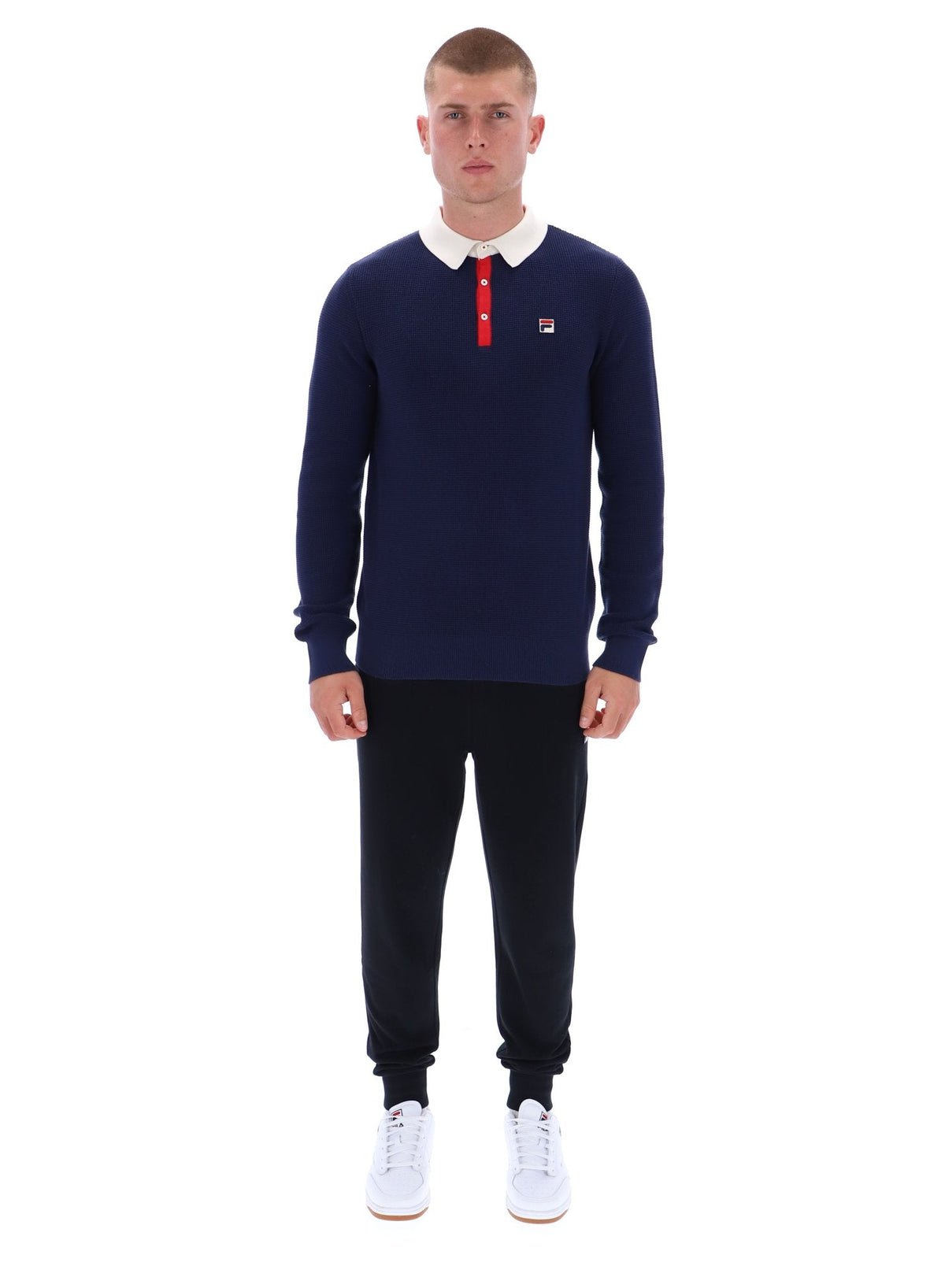 Fila Navy Nowell Waffle Knit Long Sleeve Polo - Fila Navy