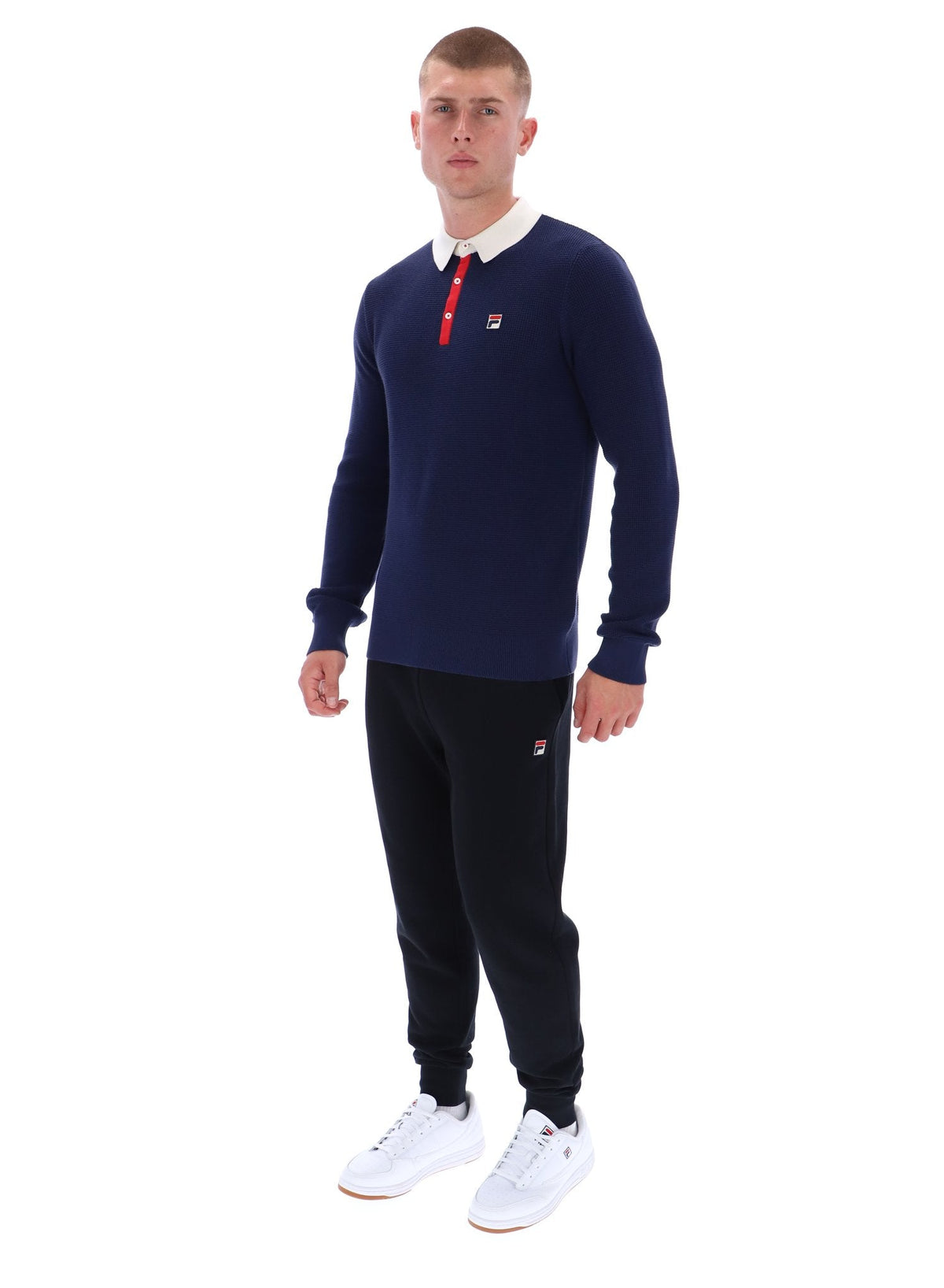 Fila Navy Nowell Waffle Knit Long Sleeve Polo - Fila Navy