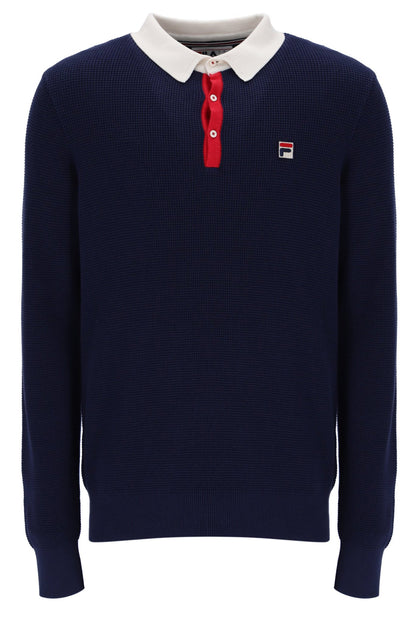 Fila Navy Nowell Waffle Knit Long Sleeve Polo - Fila Navy