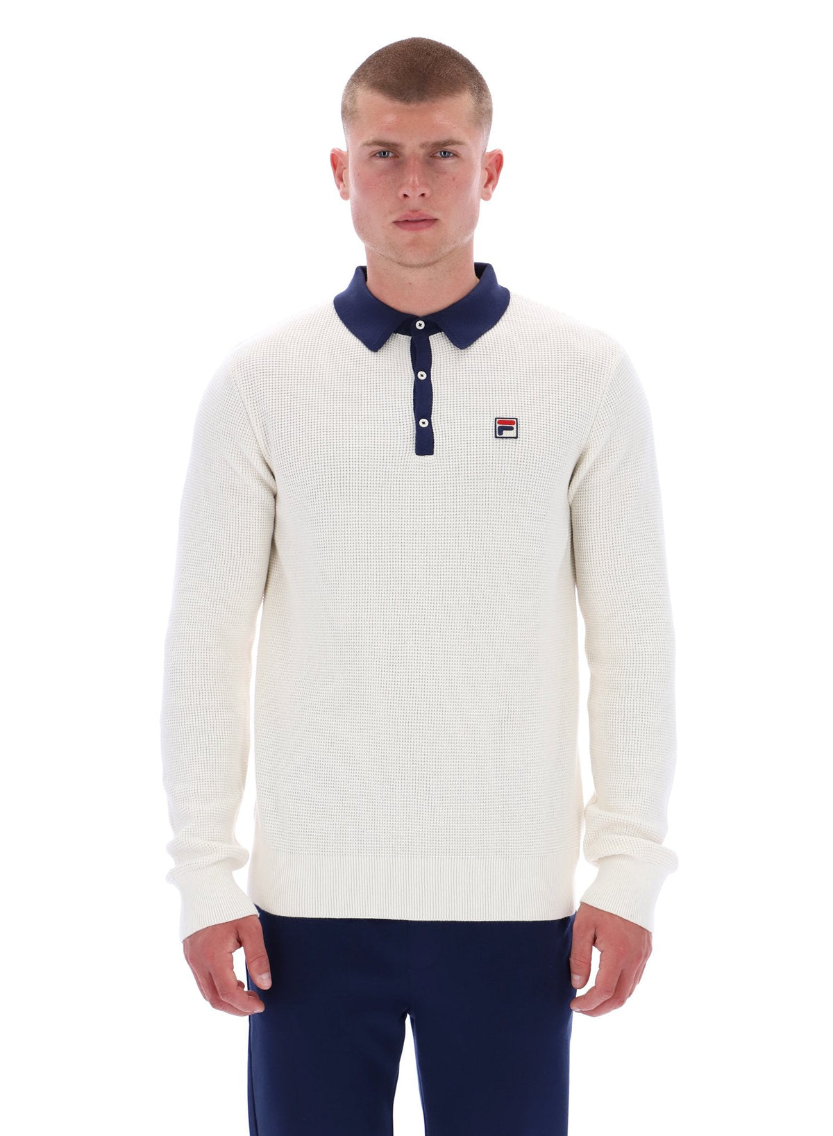 Gardenia Nowell Waffle Knit Long Sleeve Polo - Gardenia