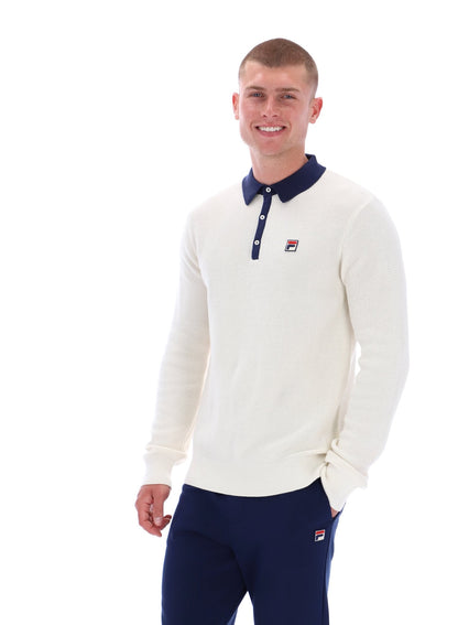 Gardenia Nowell Waffle Knit Long Sleeve Polo - Gardenia