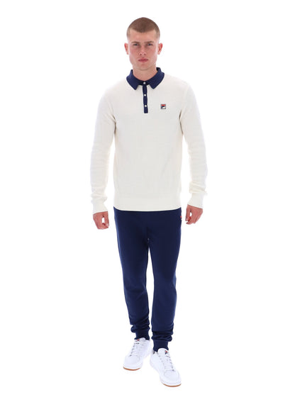 Gardenia Nowell Waffle Knit Long Sleeve Polo - Gardenia