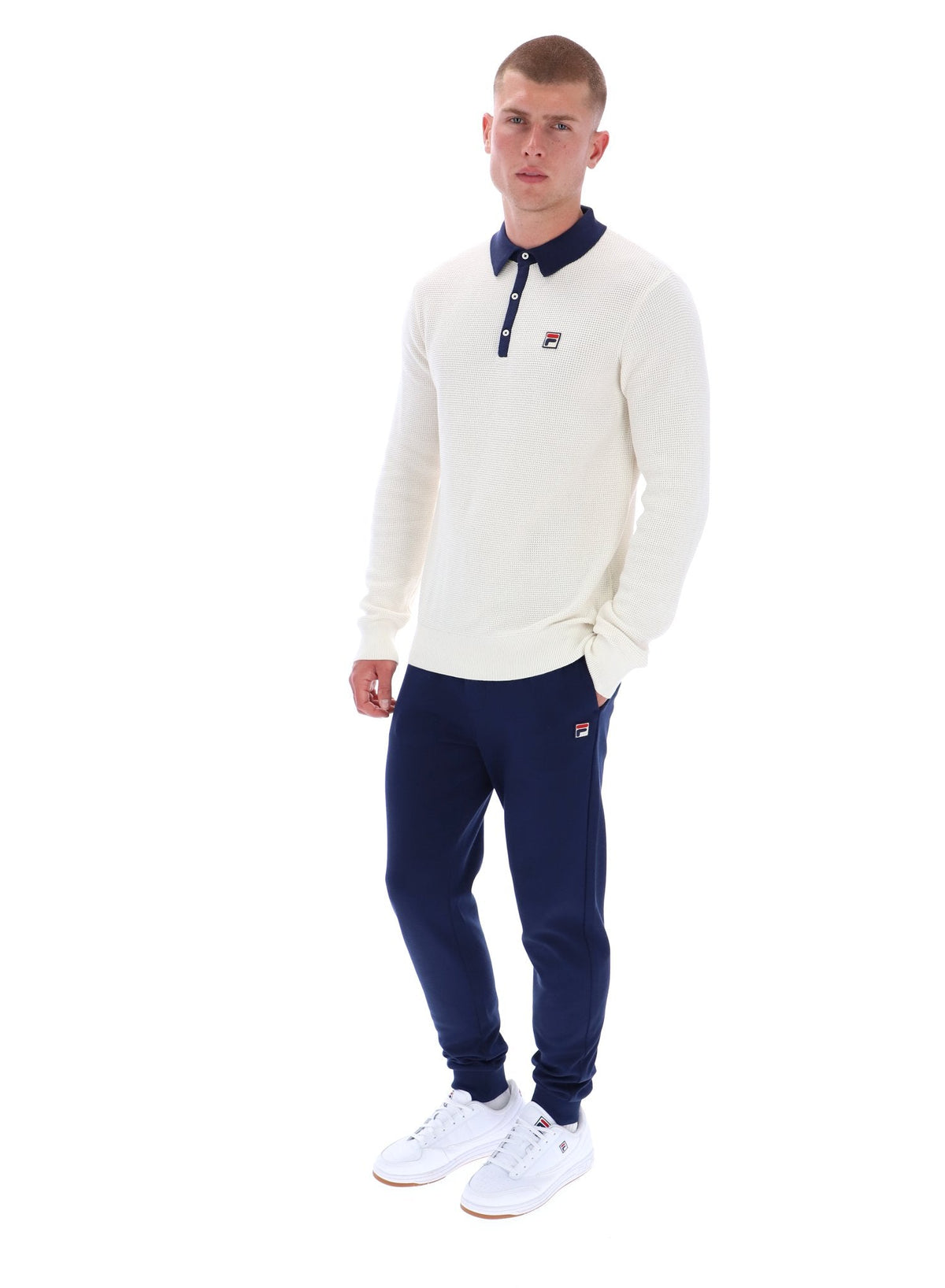 Gardenia Nowell Waffle Knit Long Sleeve Polo - Gardenia
