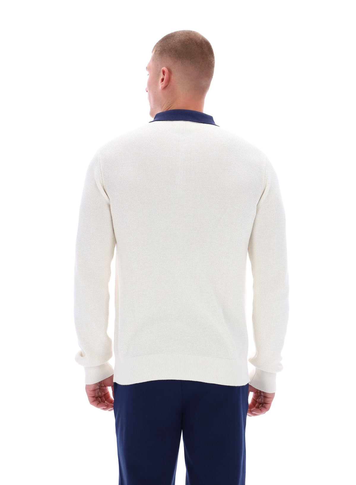 Gardenia Nowell Waffle Knit Long Sleeve Polo - Gardenia