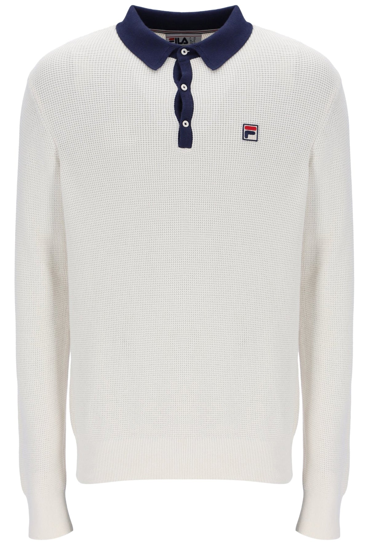 Gardenia Nowell Waffle Knit Long Sleeve Polo - Gardenia