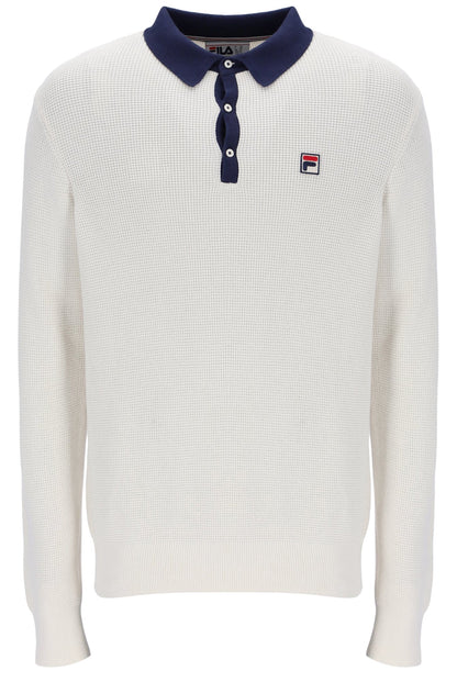 Gardenia Nowell Waffle Knit Long Sleeve Polo - Gardenia