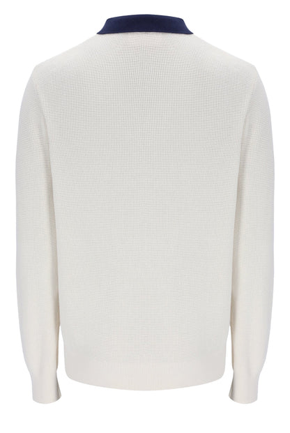 Gardenia Nowell Waffle Knit Long Sleeve Polo - Gardenia