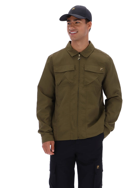 Dark Olive Kasa Zip-Through Overshirt - Dark Olive