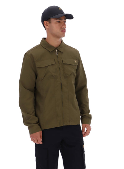 Dark Olive Kasa Zip-Through Overshirt - Dark Olive