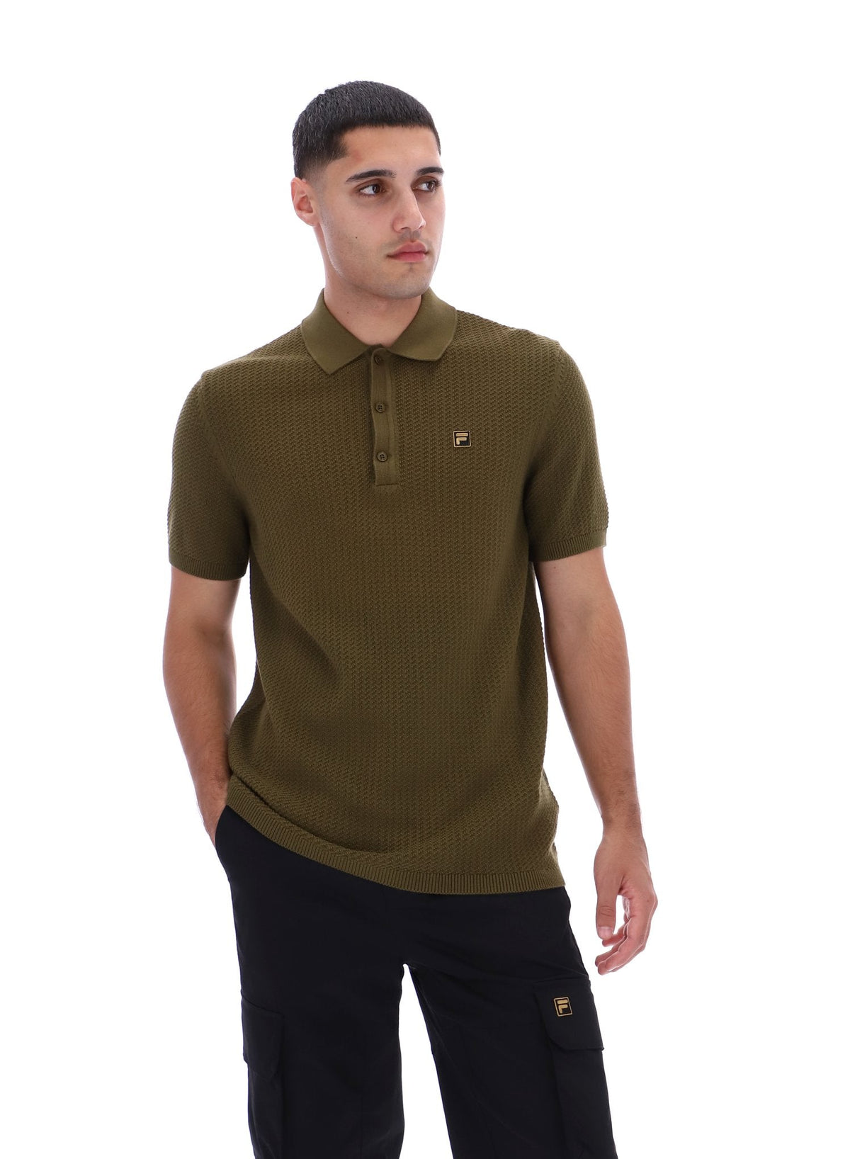 Dark Olive Sander Textured Knit Polo Shirt - Dark Olive