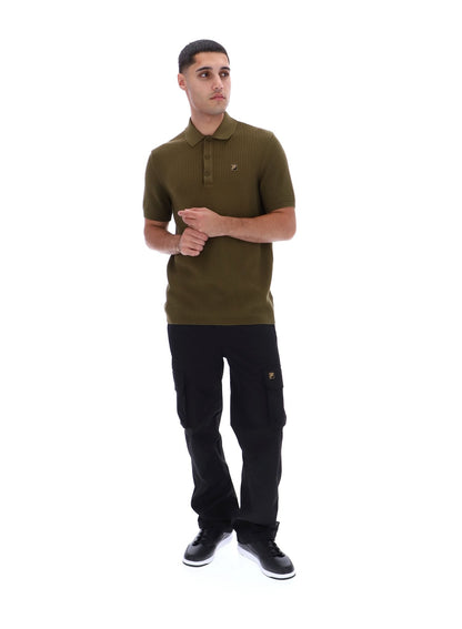 Dark Olive Sander Textured Knit Polo Shirt - Dark Olive
