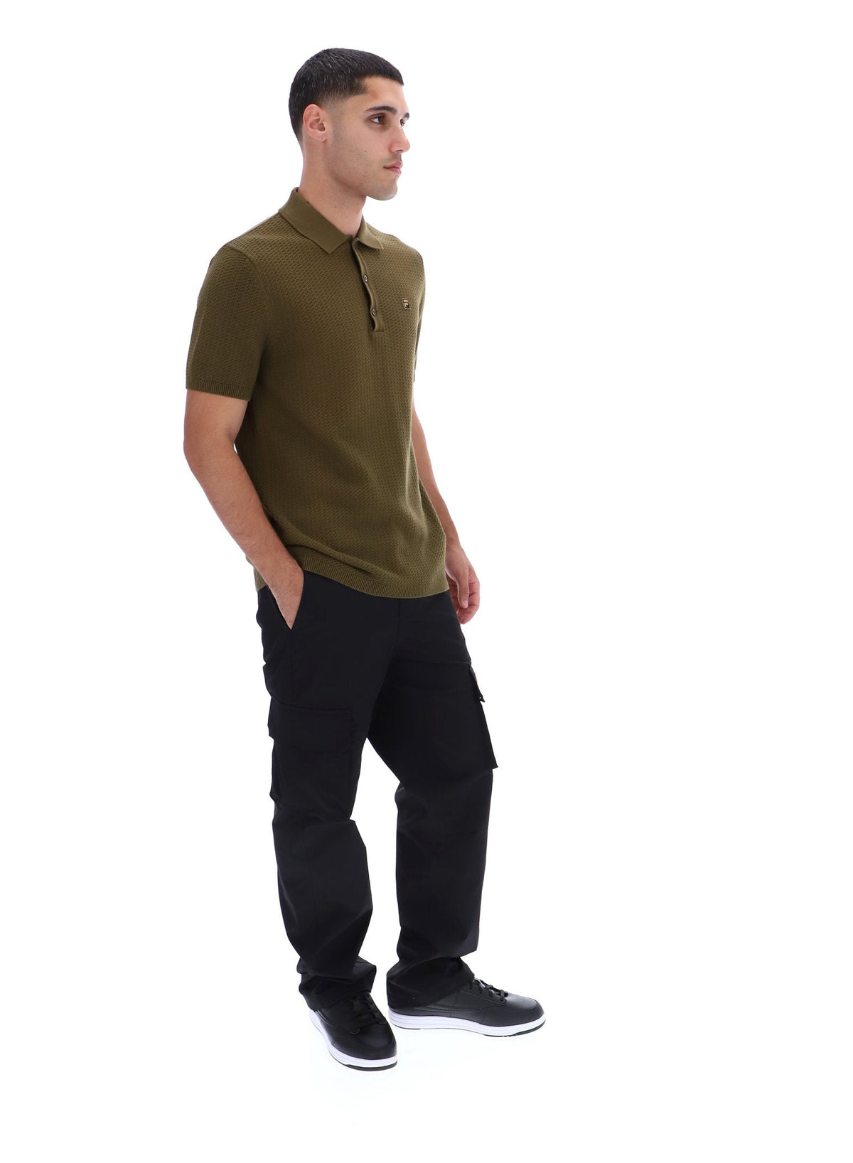 Dark Olive Sander Textured Knit Polo Shirt - Dark Olive