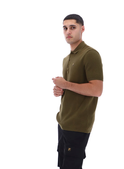 Dark Olive Sander Textured Knit Polo Shirt - Dark Olive