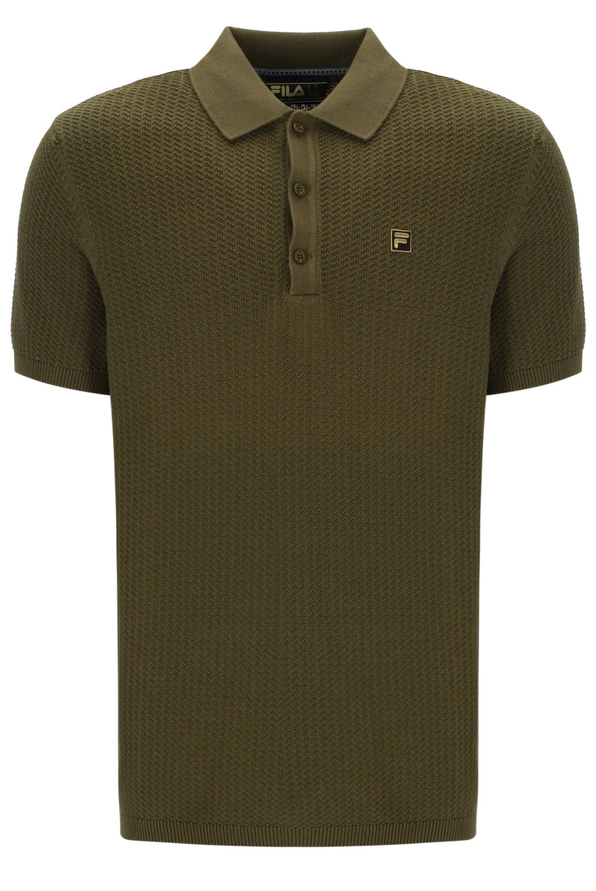 Dark Olive Sander Textured Knit Polo Shirt - Dark Olive