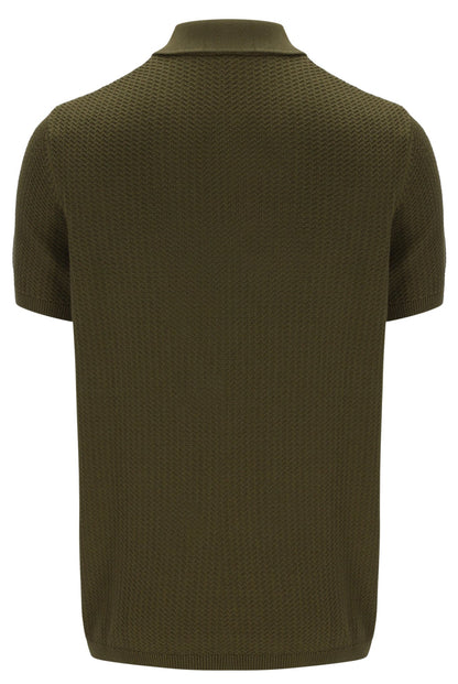 Dark Olive Sander Textured Knit Polo Shirt - Dark Olive