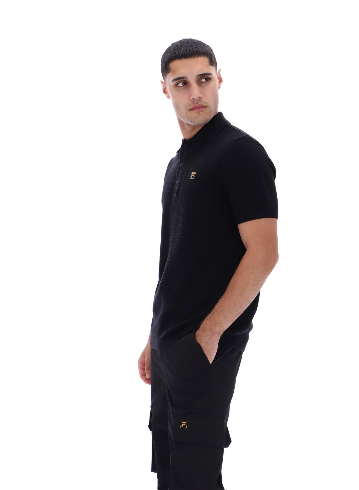 Black Sander Textured Knit Polo Shirt - Black