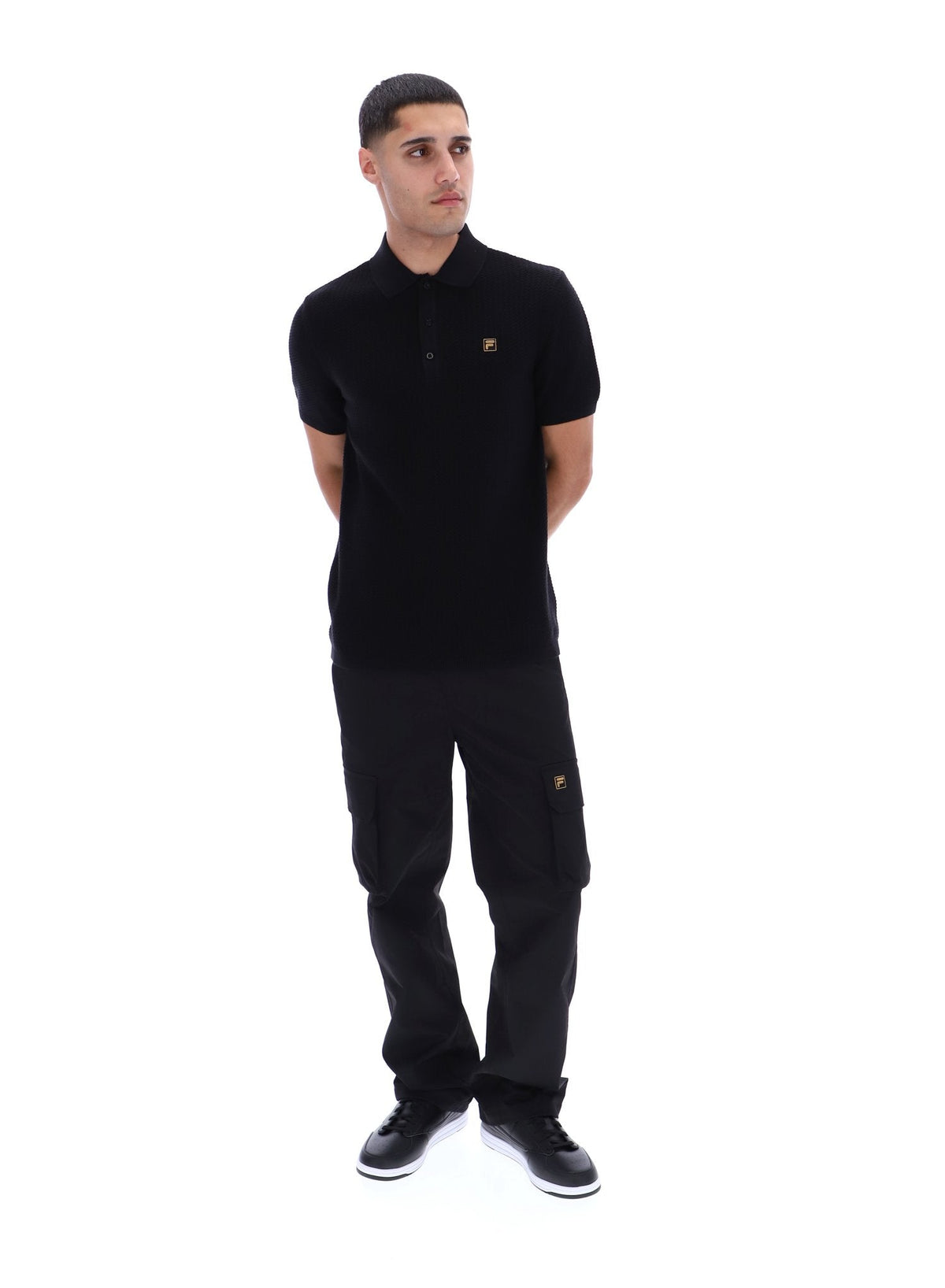 Black Sander Textured Knit Polo Shirt - Black