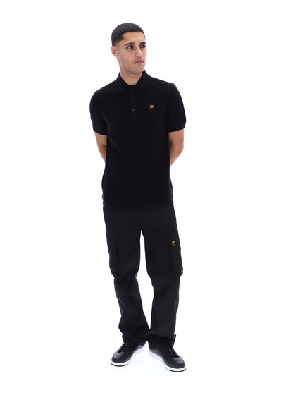 Black Sander Textured Knit Polo Shirt - Black