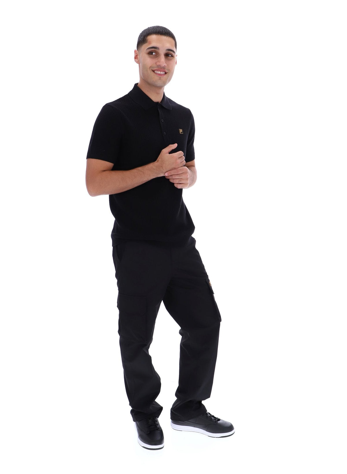 Black Sander Textured Knit Polo Shirt - Black