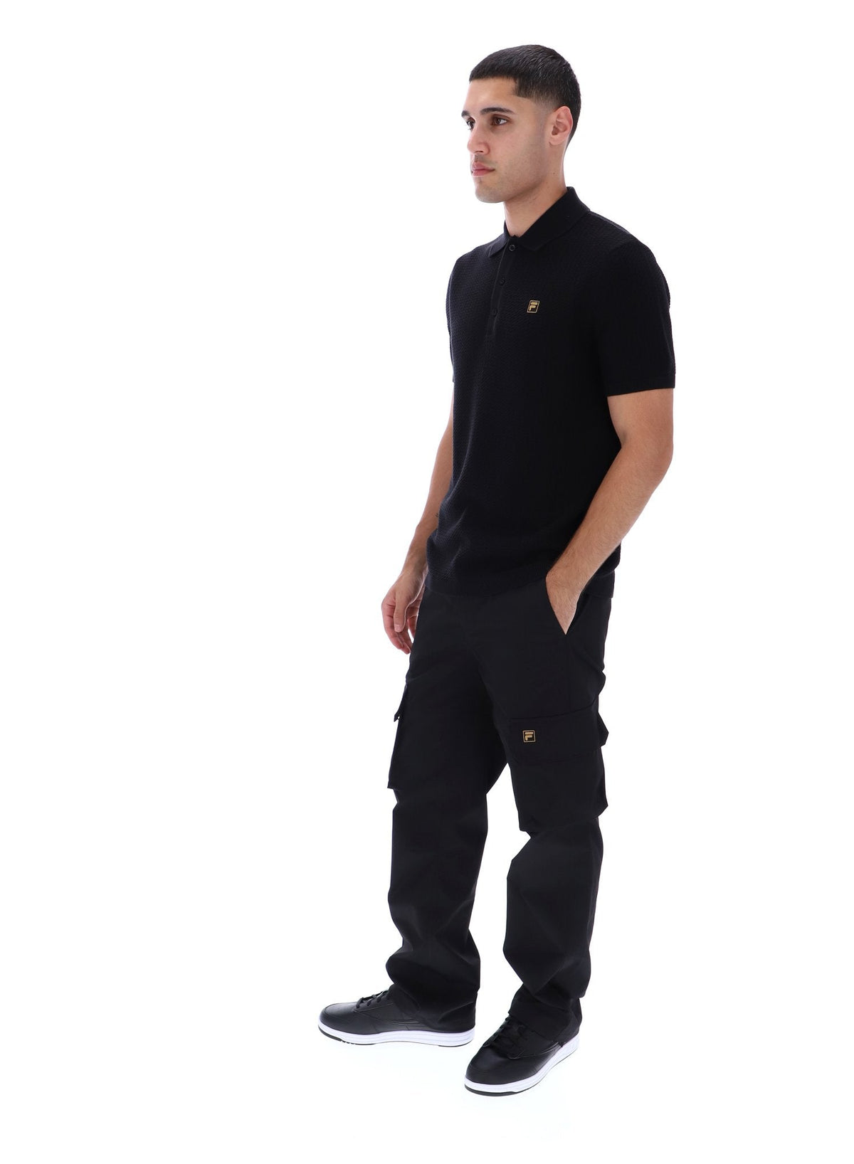 Black Sander Textured Knit Polo Shirt - Black