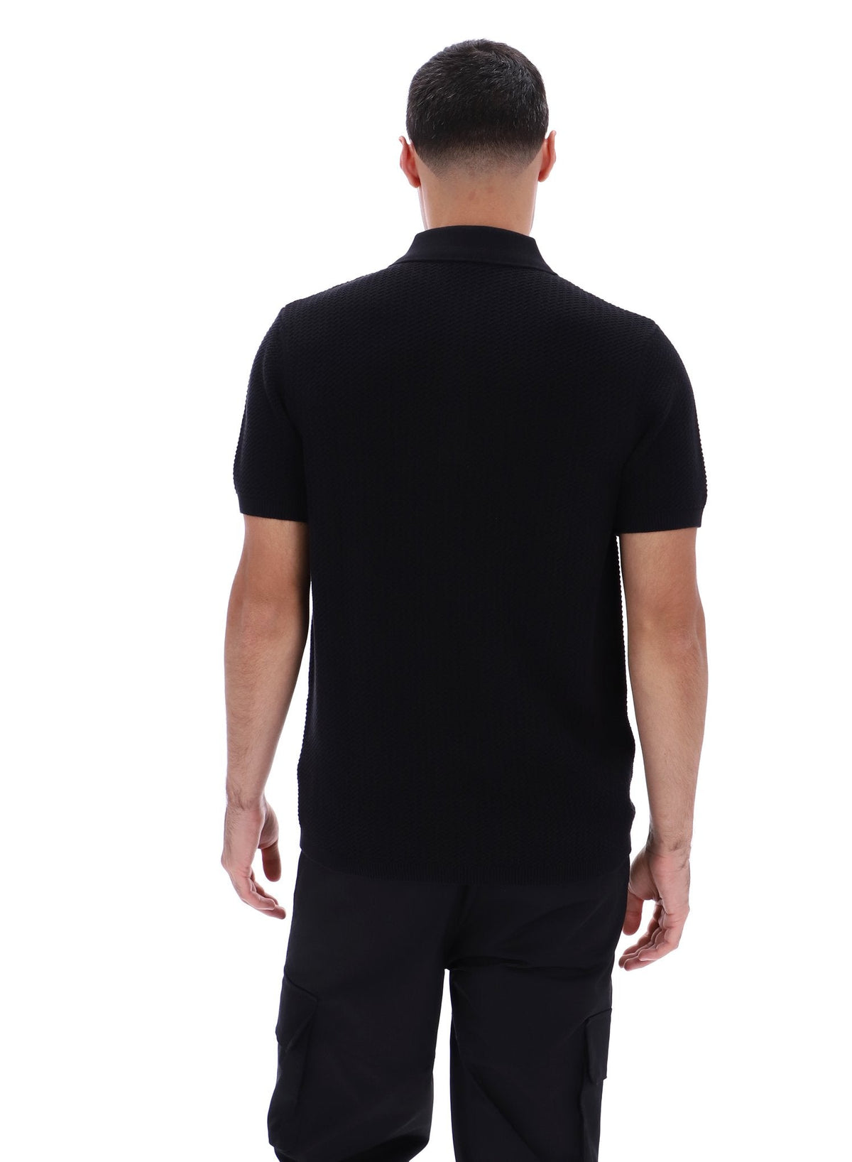 Black Sander Textured Knit Polo Shirt - Black