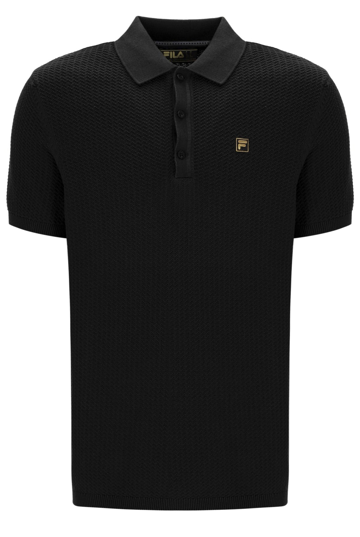 Black Sander Textured Knit Polo Shirt - Black
