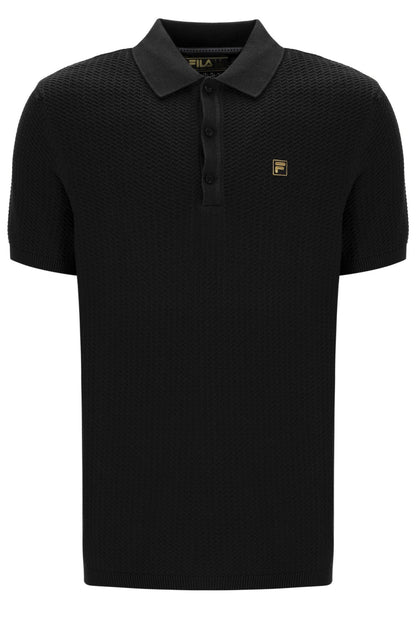 Black Sander Textured Knit Polo Shirt - Black