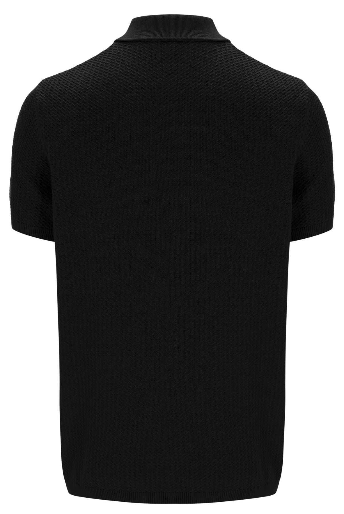 Black Sander Textured Knit Polo Shirt - Black