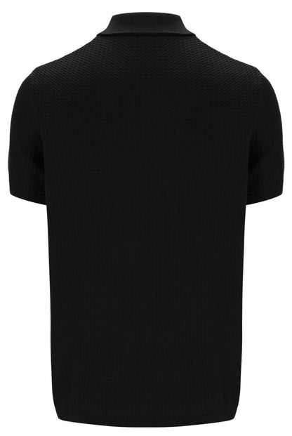 Black Sander Textured Knit Polo Shirt - Black