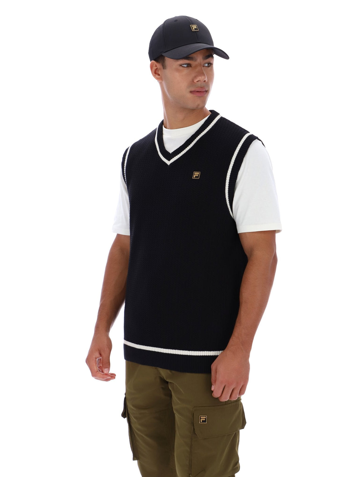 Black Mellor Textured Knit Vest with Tipping - Black