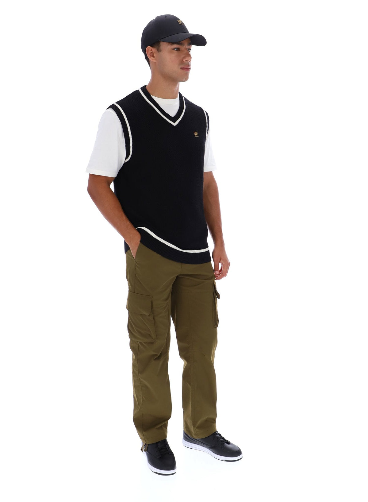 Black Mellor Textured Knit Vest with Tipping - Black