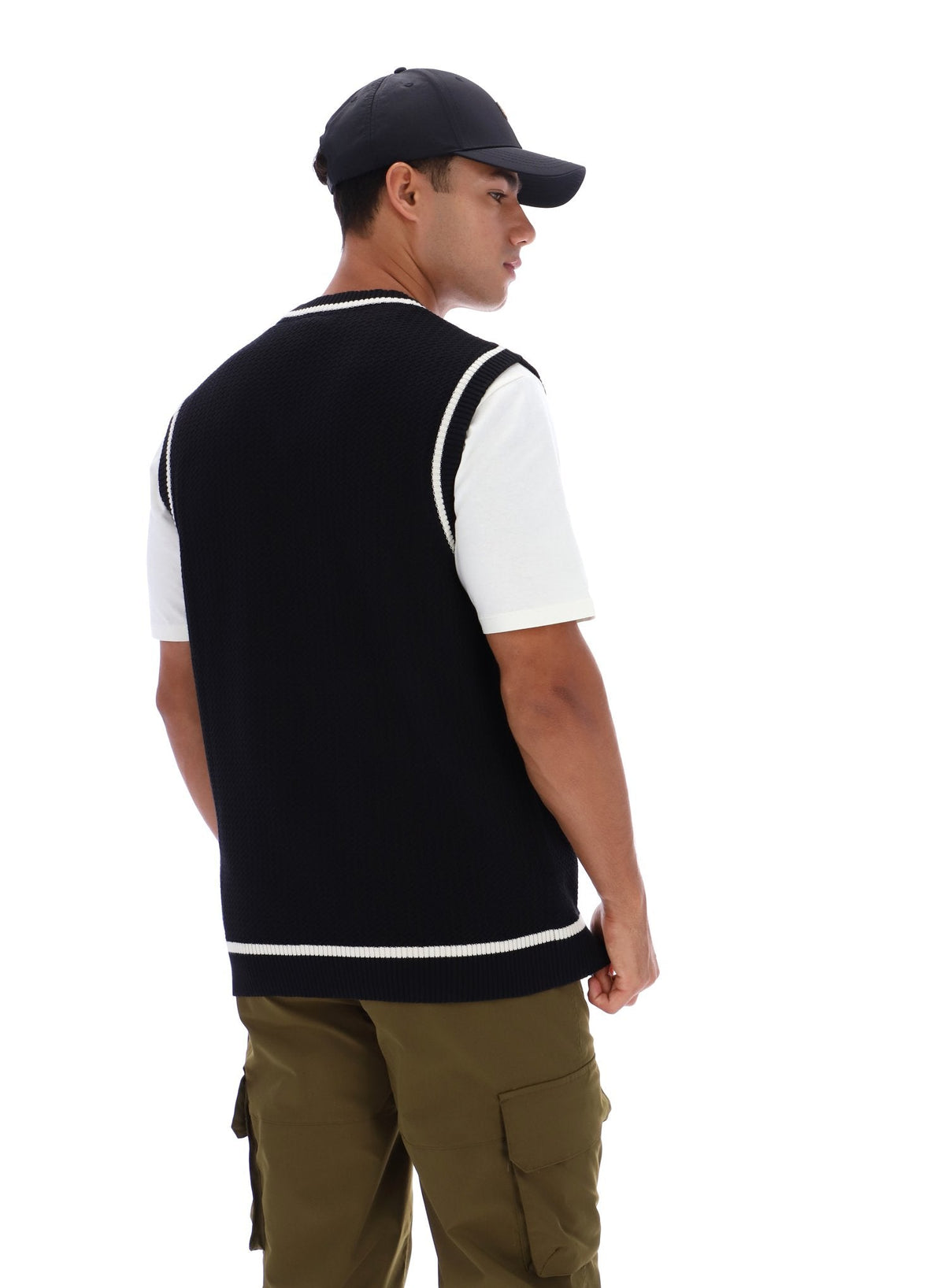 Black Mellor Textured Knit Vest with Tipping - Black