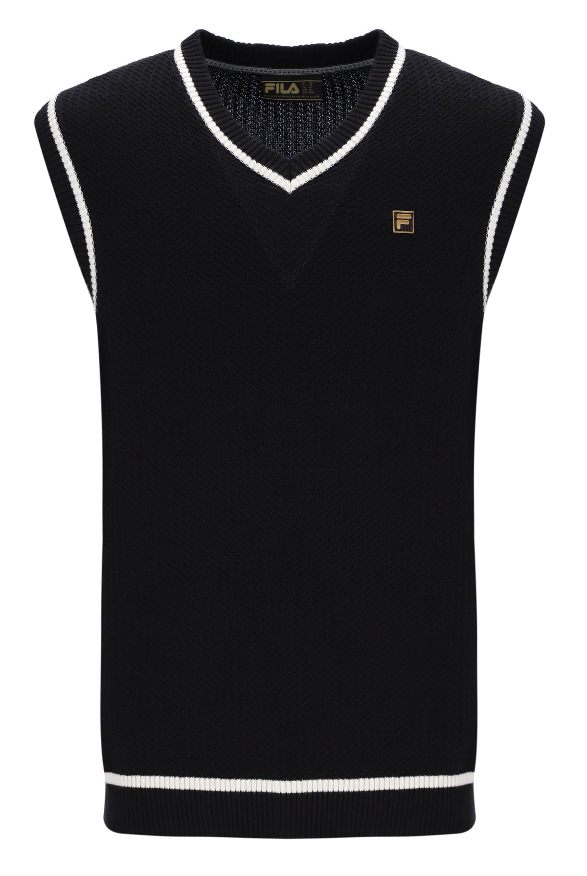 Black Mellor Textured Knit Vest with Tipping - Black