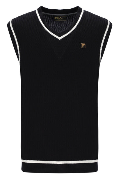 Black Mellor Textured Knit Vest with Tipping - Black