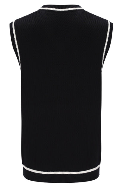 Black Mellor Textured Knit Vest with Tipping - Black