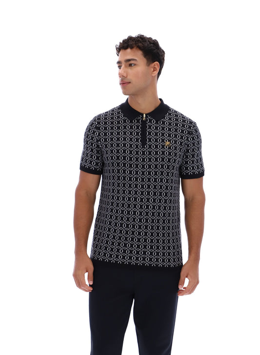 Black Jackson Jacquard Knit Zip Polo Shirt - Black
