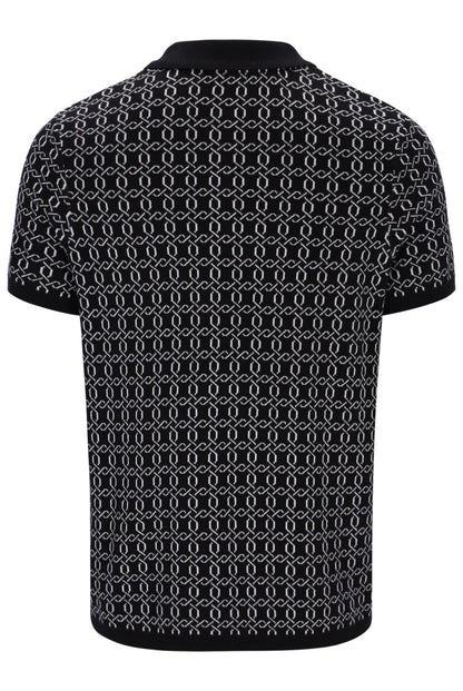 Black Jackson Jacquard Knit Zip Polo Shirt - Black