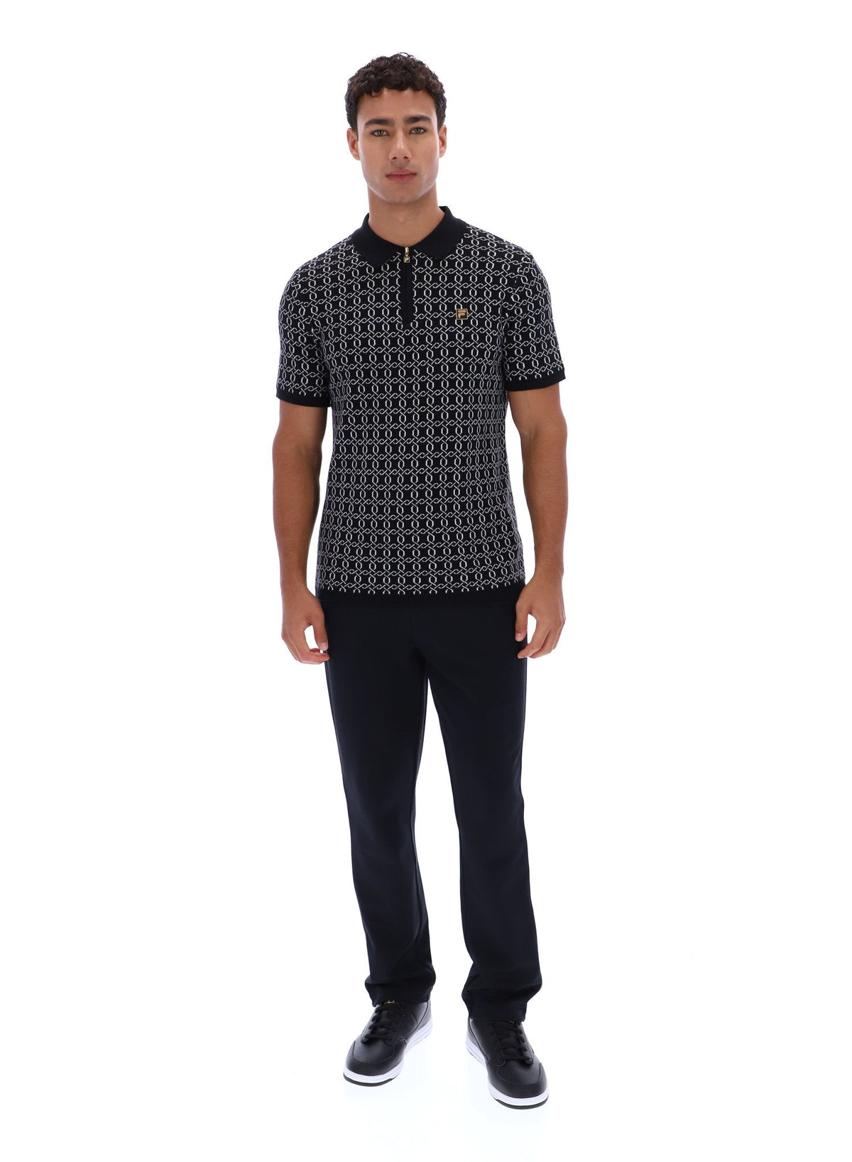 Black Jackson Jacquard Knit Zip Polo Shirt - Black