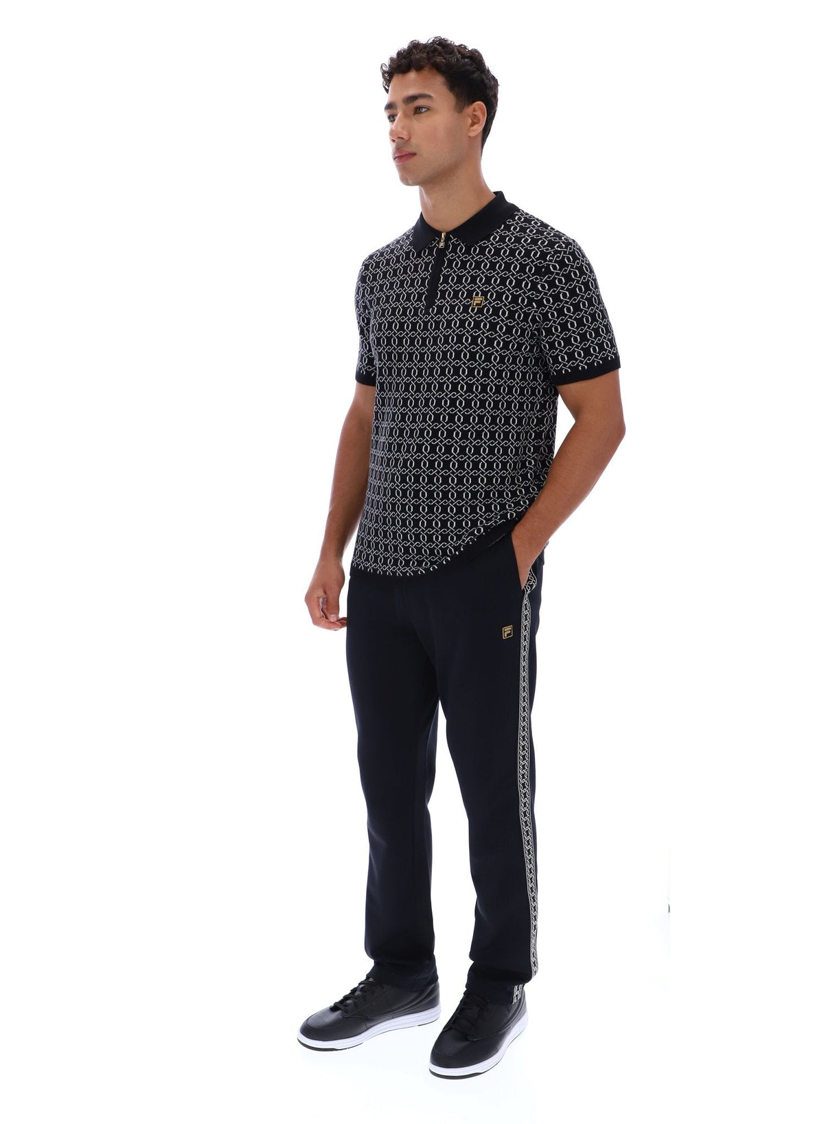 Black Jackson Jacquard Knit Zip Polo Shirt - Black
