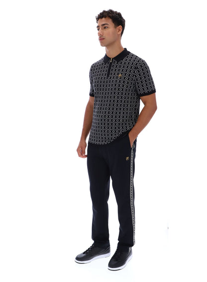 Black Jackson Jacquard Knit Zip Polo Shirt - Black