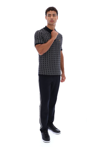 Black Jackson Jacquard Knit Zip Polo Shirt - Black