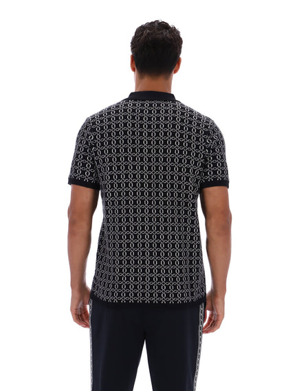 Black Jackson Jacquard Knit Zip Polo Shirt - Black